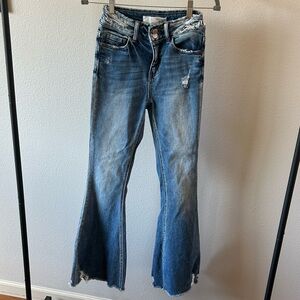 Distressed Blue Flare Jeans for Women